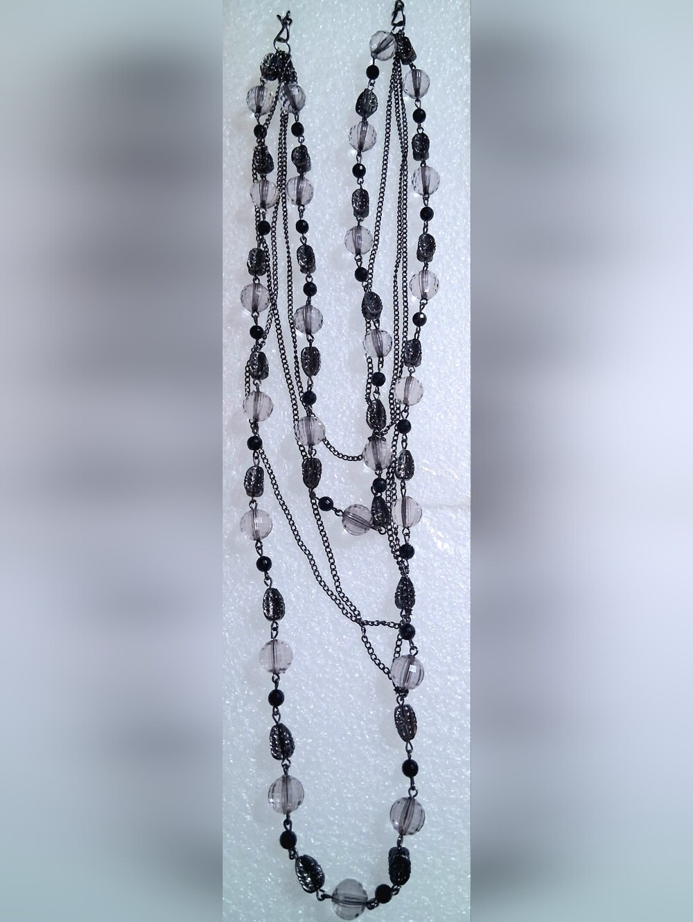 Smoky Gray Beaded Layered Necklace